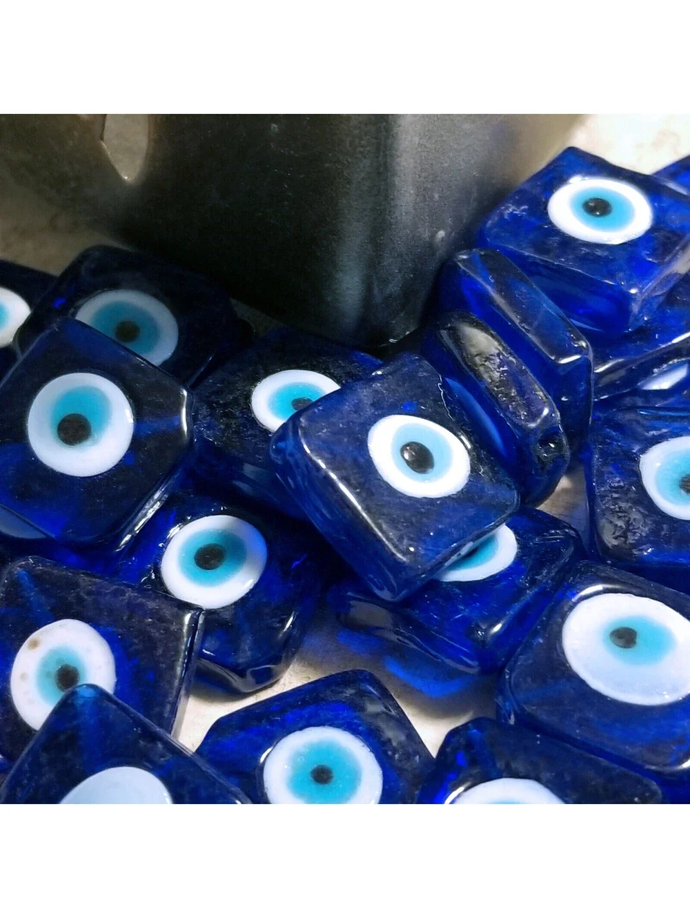 Handcrafted Turkish Evil Eye Lampwork Glass Focal Beads Cobalt Blue 4 pcs